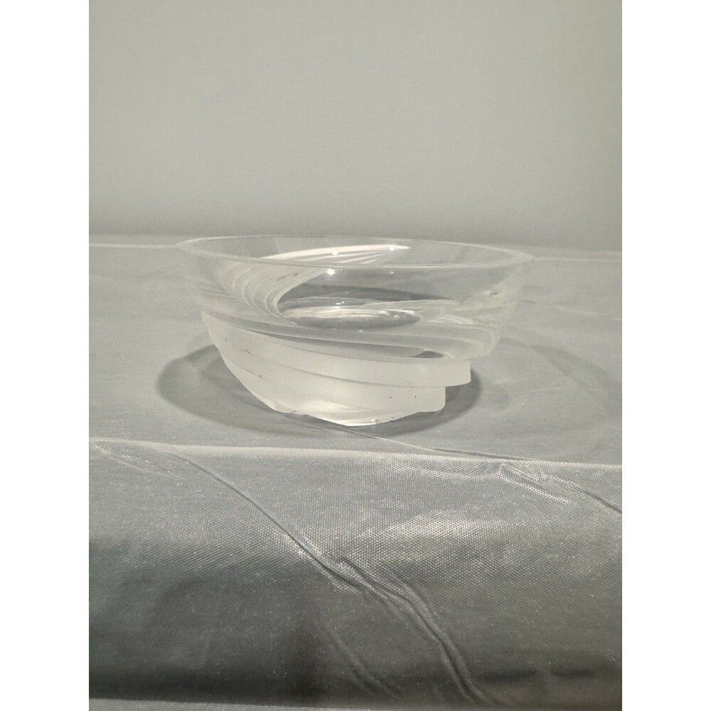 Vintage Etched Swirl Glass Bowl Frosted Spiral Art Glass Candy Dish
